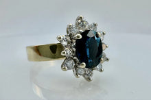 Load image into Gallery viewer, Side View of Vintage Soviet 14K 583 Red Gold Sapphire and Diamond Cluster Ring
