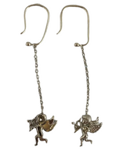 Load image into Gallery viewer, Close-up of Vintage 925 Sterling Silver Cupid Dangle Earrings with Angel Design
