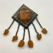 Load image into Gallery viewer, Back View of Vintage Soviet Sterling Silver Amber Statement Brooch
