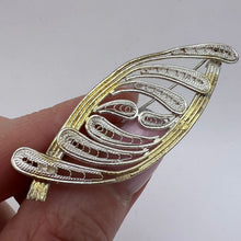 Load image into Gallery viewer, Back View of Vintage Soviet Handmade Silver Filigree Brooch with Hallmarks
