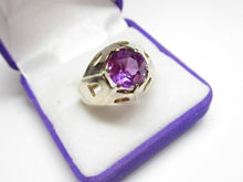 Load image into Gallery viewer, Vintage Soviet 875 Silver Sapphire Solitaire Ring – Size 12 | Retro Geometric Design
