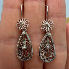 Load image into Gallery viewer, Back View of Vintage 925 Sterling Silver Teardrop Earrings with 925 Hallmark
