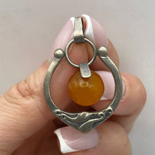 Load image into Gallery viewer, Vintage USSR 875 silver Baltic amber Art Nouveau pendant featuring intricate design, handcrafted jewelry by Fezba Market
