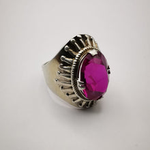Load image into Gallery viewer, Vintage USSR sterling silver ruby statement ring for women, size 6, featuring a bold red gemstone and intricate silver detailing.
