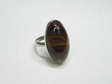 Load image into Gallery viewer, Vintage USSR 925 Sterling Silver Banded Agate Statement Ring – Elongated Oval Cabochon, Size 7.25
