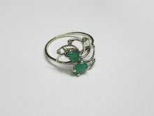 Load image into Gallery viewer, Vintage 925 Sterling Silver Green Agate Toi et Moi Ring – Twin Pear-Shaped Stones &amp; CZ Swirl Design, Size 9
