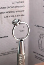 Load image into Gallery viewer, Profile View of 14K White Gold Lab-Grown Diamond Halo Engagement Ring
