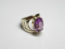 Load image into Gallery viewer, Vintage USSR 875 Silver Gilt Amethyst Cocktail Ring – Retro Modernist Openwork Design, Size 8.5
