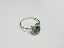 Load image into Gallery viewer, Detailed Four-Prong Setting and CZ Halo on Vintage Sterling Silver Tourmaline Ring
