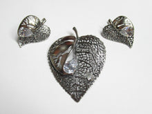 Load image into Gallery viewer, Side View of Vintage Sterling Silver Botanical Leaf Pendant and Earrings Set
