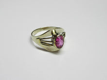 Load image into Gallery viewer, Vintage USSR Soviet 875 Silver Amethyst Solitaire Ring – Size 7.75 | 18K Gilt Geometric Bezel
