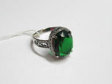 Load image into Gallery viewer, Vintage Russian 925 Sterling Silver Ring with Large Green Cubic Zirconia Size 10.75
