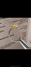 Load image into Gallery viewer, Profile View of 14K Two-Tone Gold Lab-Grown Yellow Diamond Halo Ring

