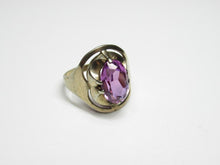 Load image into Gallery viewer, Detailed Freeform Swirl Design on Vintage USSR 875 Silver Gold-Plated Amethyst Ring
