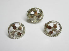 Load image into Gallery viewer, Side View of Vintage Sterling Silver and Rose Gold Floral Tulip Jewelry Set
