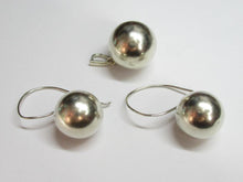 Load image into Gallery viewer, Side View of Vintage Sterling Silver Minimalist Ball Pendant and Earrings Set
