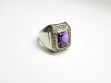 Load image into Gallery viewer, Vintage USSR 875 Silver Amethyst Signet Ring – Art Deco-Inspired Emerald Cut Halo, Size 7.75
