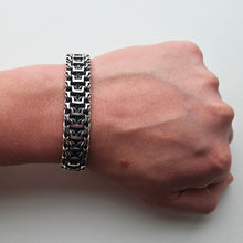 Load image into Gallery viewer, 925 Sterling Silver Heavy Byzantine Link Bracelet Blackened Finish Handmade
