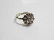 Load image into Gallery viewer, Vintage 925 sterling silver statement ring with cubic zirconia, women's size 7.75, featuring intricate design details.
