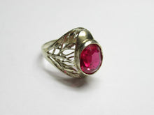 Load image into Gallery viewer, Vintage Soviet 875 Sterling Silver Filigree Oval Ruby Ring for Women Size 8.5
