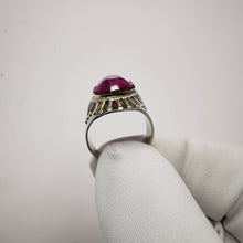 Load image into Gallery viewer, Vintage USSR sterling silver ring with a ruby gemstone, size 6, featuring a bold statement design by Fezba Market.
