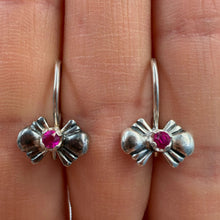 Load image into Gallery viewer, Floral Ruby Setting in Vintage 925 Sterling Silver Leverback Earrings
