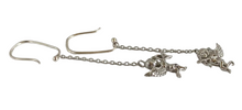 Load image into Gallery viewer, Back View of Vintage 925 Sterling Silver Cupid Drop Earrings with 925 Hallmark
