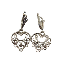 Load image into Gallery viewer, Back View of Vintage 925 Sterling Silver Heart Dangle Earrings with 925 Hallmark
