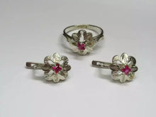 Load image into Gallery viewer, Matching Vintage 875 Sterling Silver Ruby Earrings and Ring Set
