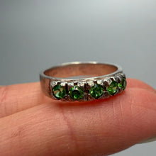 Load image into Gallery viewer, Vintage 925 sterling silver eternity ring with green peridot gemstones, size 9.5, featuring a band design from Fezba Market.
