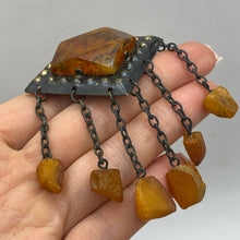 Load image into Gallery viewer, Natural Baltic Amber Cabochon in Vintage USSR Brutalist Silver Brooch
