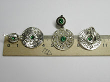 Load image into Gallery viewer, Vintage 925 Silver 9K Gold Green CZ Matching Ring and Earrings Set for Women Size 6.5

