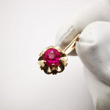 Load image into Gallery viewer, Detailed Rosebud Setting on Vintage Soviet 14K Rose Gold Ruby Earrings
