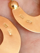 Load image into Gallery viewer, Back View of Antique Russian Imperial 56 Gold Shield Hoop Earrings
