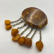Load image into Gallery viewer, Detailed Dangle Chain Design on Vintage Soviet Amber Brooch
