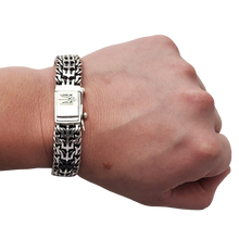 Load image into Gallery viewer, 925 Sterling Silver Ukrainian Tryzub Heavy Bracelet Blackened Byzantine Chain
