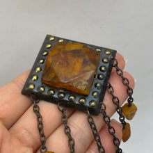 Load image into Gallery viewer, Detailed Dangle Chain Design on Vintage Soviet Amber Brooch
