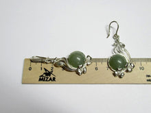 Load image into Gallery viewer, Vintage Russian earrings in sterling silver 925 with Jade, featuring intricate design, worn by a woman in the image.
