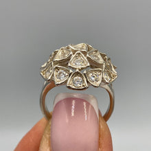Load image into Gallery viewer, Vintage 925 sterling silver CZ cluster dome ring with trilliant cut stones, size 6.5, featuring intricate design and sparkling gemstones.
