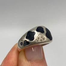 Load image into Gallery viewer, Vintage 925 sterling silver enamel CZ statement ring with band size 8.5, featuring colorful enamel design and sparkling cubic zirconia accents.
