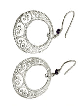 Load image into Gallery viewer, Detailed Scroll and Bead Work on Vintage USSR 875 Silver Filigree Earrings

