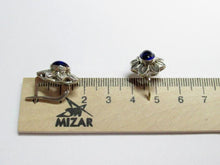 Load image into Gallery viewer, Vintage Russian Soviet sterling silver earrings with sapphire accents, women's jewelry by Fezba Market.
