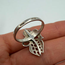 Load image into Gallery viewer, Vintage USSR 925 Sterling Silver filigree flower bow ring, size 7.25, with intricate floral and bow design.
