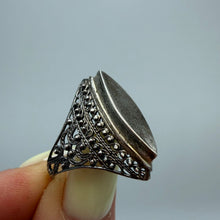 Load image into Gallery viewer, Vintage 925 sterling silver filigree marquise statement ring for women, size 7.25, featuring intricate floral details.
