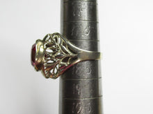 Load image into Gallery viewer, Elegant Vintage USSR 875 Sterling Silver Leaf Filigree Ruby Ring
