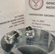 Load image into Gallery viewer, Handcrafted 14K White Gold Stud Earrings with 0.84ct D VS1 Lab-Grown Diamonds
