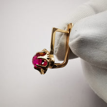 Load image into Gallery viewer, Elegant Vintage USSR 14K Rose Gold Earrings with Natural Ruby Design
