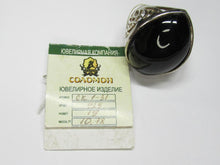 Load image into Gallery viewer, 925 Sterling Silver Black Agate Statement Ring – Art Nouveau-Inspired Scrollwork, Size 9

