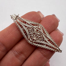Load image into Gallery viewer, Decorative Floral Filigree Design on Vintage Soviet Silver Brooch
