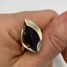Load image into Gallery viewer, Vintage 875 silver aventurine statement ring with 14K gold accents, size 8.25, by Fezba Market.
